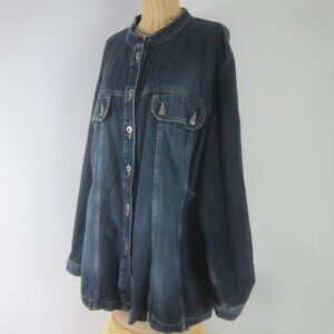 Liz Claiborne Womens Plus 3X Blue Medium Wash Jean Denim LS Field Jacket Comfy